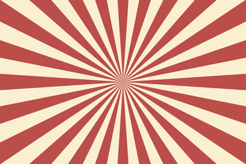 Circus background of spiral red beige rays vector illustration. Vintage radial pattern with sunbeams or starburst strip. Circus, carnival, summer fair or chapiteau backdrop.