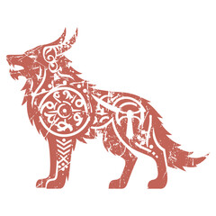 A graphic representation of a wolf face with a retro, grunge vibe