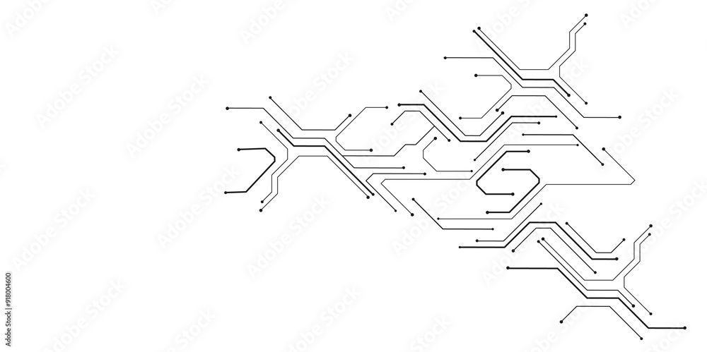 Poster Vector Technology connected white lines and dots with electronics elements on tech bg. Digital technology futuristic internet network speed connection white background.