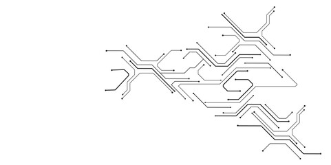 Vector Technology connected white lines and dots with electronics elements on tech bg. Digital technology futuristic internet network speed connection white background.