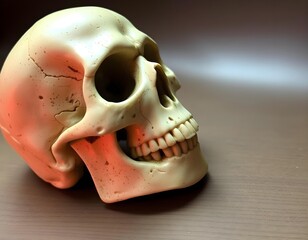 Obraz premium close-up skull on a wooden surface create with ai