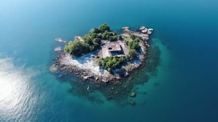 Drone View of an Abandoned Island in the Middle of an Ocean