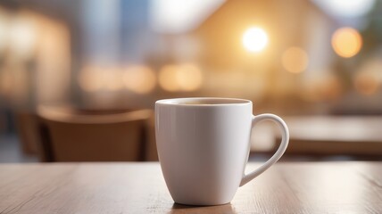 Fototapeta premium white coffee cup on wooden table with steam coming out, International coffee day, 1st october, leisure time, free time tea