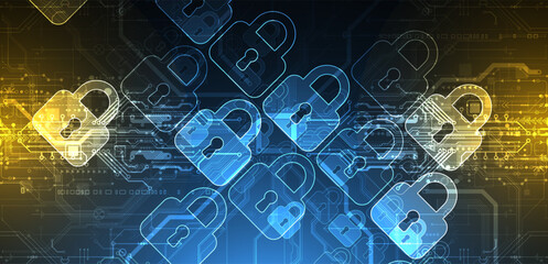 Secure digital background. Virtual confidential, programming protection. Hand drawn vector.