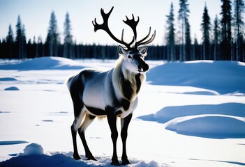 White reindeer standing in tall snow