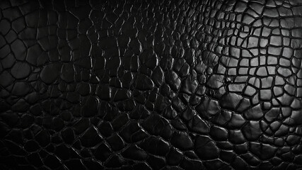 Abstract close-up of black textured leather illustrating intricate patterns and designs.