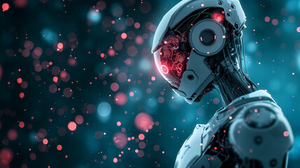 Side view render of cool male intelligent robot. Cyborg of the future