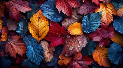 Fototapeta premium Colorful Autumn Leaves with Water Droplets