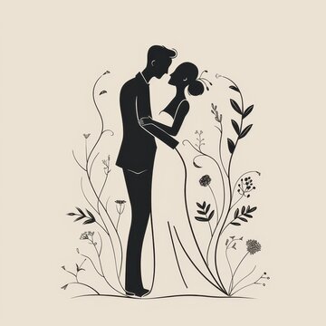 recommend clip art: Silhouettes of a Couple Embracing Amidst Floral Vines