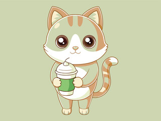 a cat standing with ice coffee cup.eps