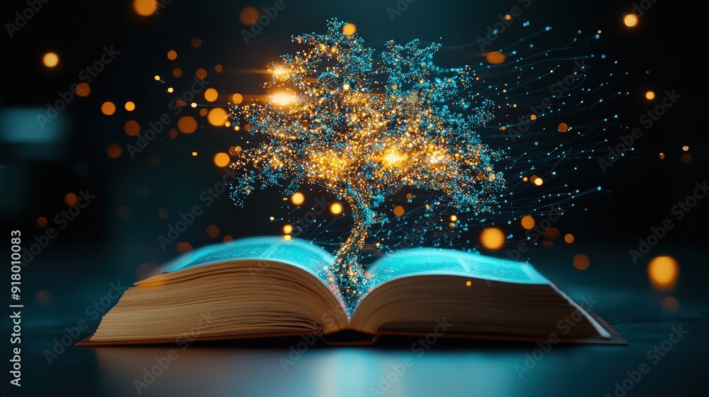 Poster a virtual tree with knowledge branches extending from a book