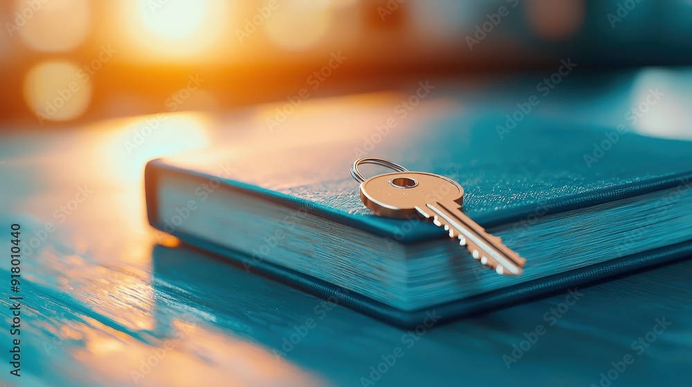 Poster a key unlocking a digital book symbolizing access to information