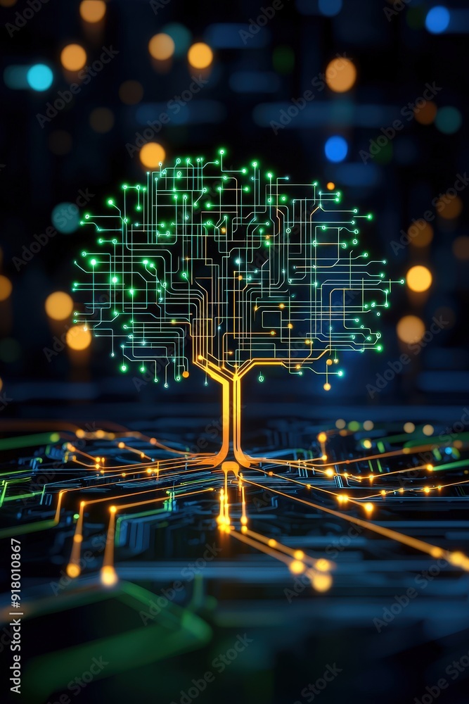 Poster a tree made of digital circuits symbolizing the growth of knowledge
