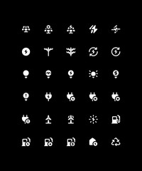 Energy icon set in line style vector. Solar panel, light bulb, electric pole, gas station, wind turbine illustration vector. Simple dark theme outline vector icons. Pixel perfect icon pack.