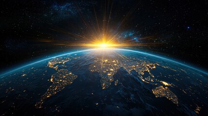 Light beams representing knowledge spreading across the world