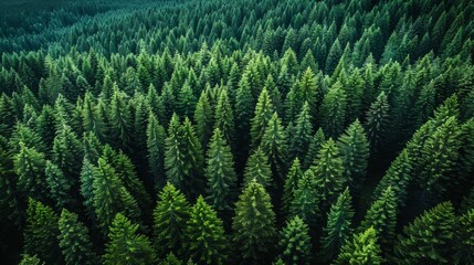 Lush green forest of coniferous trees in a mountainous region during daylight