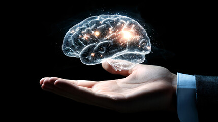 AI human brain, microchip in a brain, brain and computer
