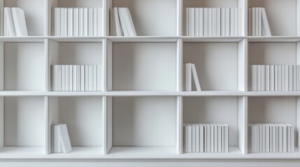 Empty Bookshelf with White Painted Wood Front View, Perfect for Library or Office Interior Decoration Generative AI
