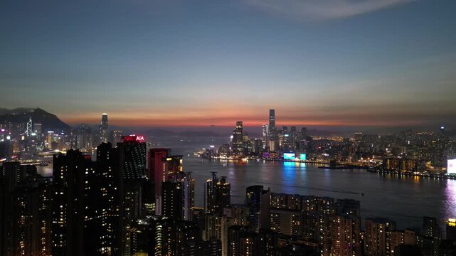 Victoria Harbour, Hong Kong, Twilight metropolis, Aug 4 2024