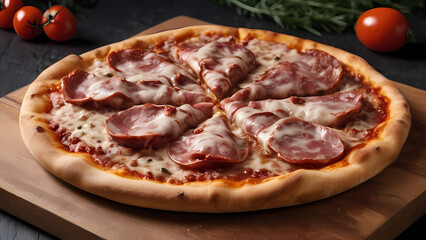 Detailed, realistic illustration of Pizza, focusing on the texture and color of the ingredients	