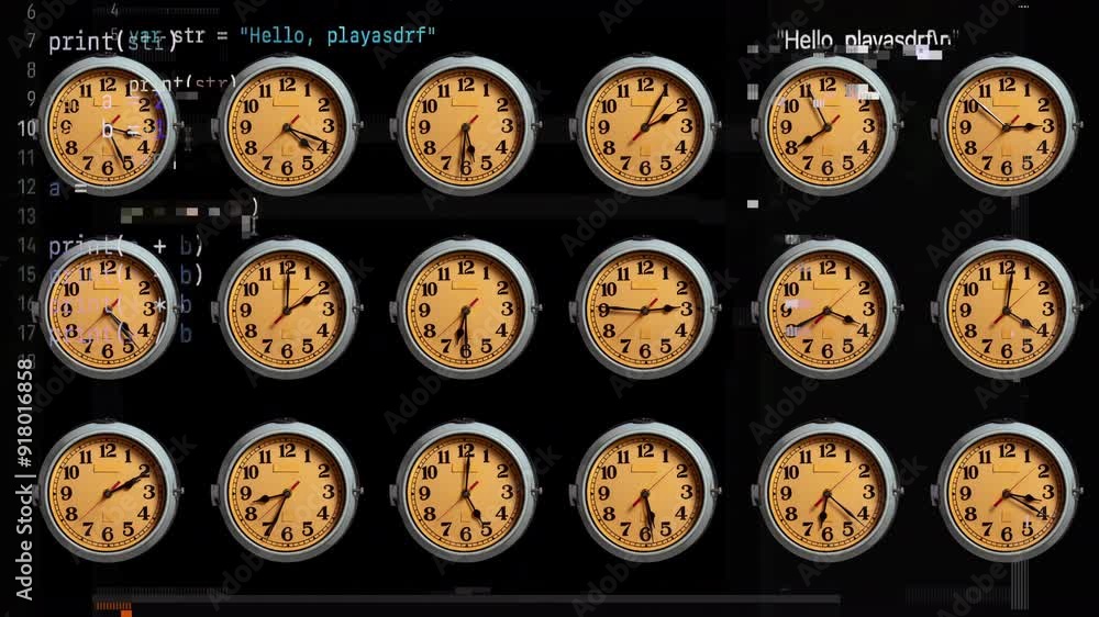 Poster clock passing time in stop motion