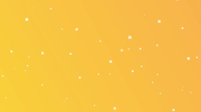 Yellow gradient background with small white squares scattered randomly, seamless looping animation, perfect for minimalist designs.