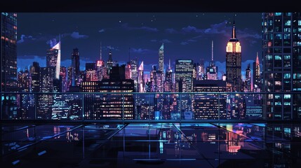 Modern City Skyline at Night with Nice Building Generative AI