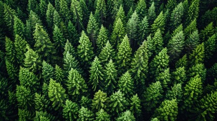 Dense green coniferous forest seen from above during daylight