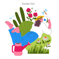 Garden Girl. Flat Vector Illustration © inspiring.team