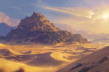 Fototapeta premium A Majestic Mountain Range Rising Above Golden Desert Dunes