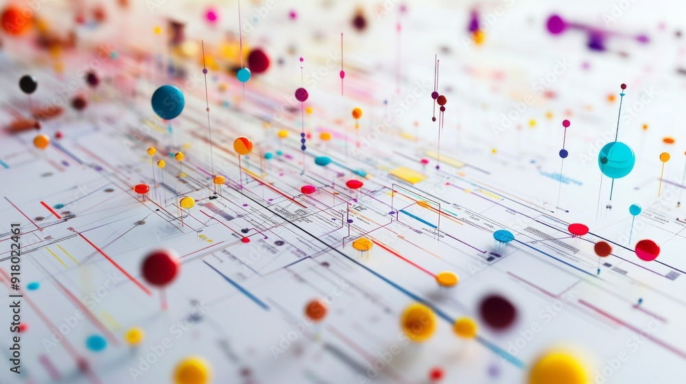 Fototapete a detailed close-up of a complex data visualization graphic, including various types of charts and g