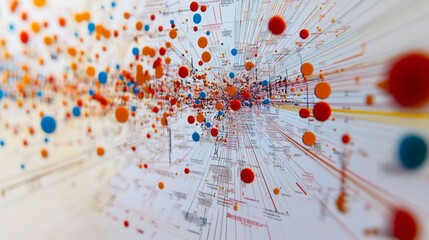 A detailed close-up of a complex data visualization graphic, including various types of charts and graphs with color-coded data points and annotations. db