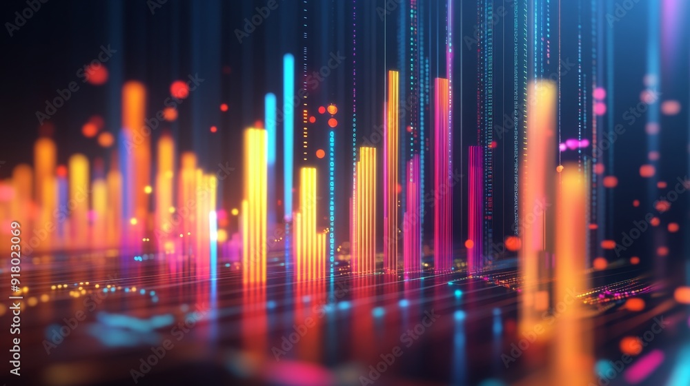 Leinwandbilder A detailed image of a 3D bar graph with animated bars, capturing the data's fluctuations and trends, with interactive elements and labels for an advanced presentation.