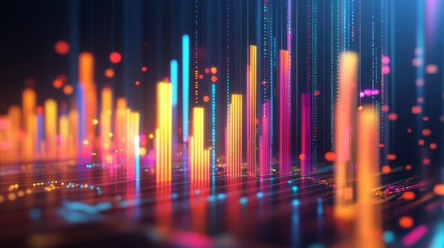 A detailed image of a 3D bar graph with animated bars, capturing the data's fluctuations and trends, with interactive elements and labels for an advanced presentation.