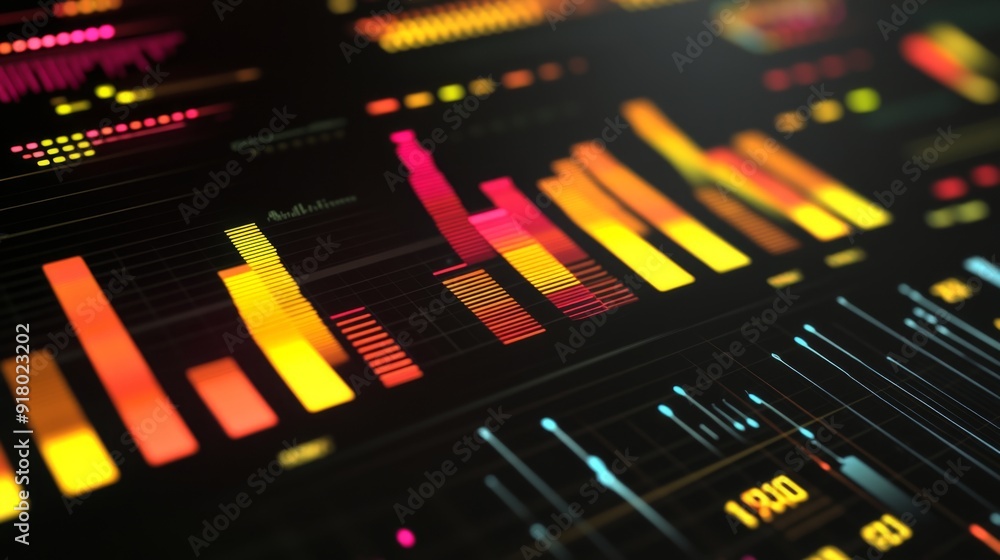 Leinwandbilder A detailed image of a 3D bar graph with animated bars, capturing the data's fluctuations and trends, with interactive elements and labels for an advanced presentation.
