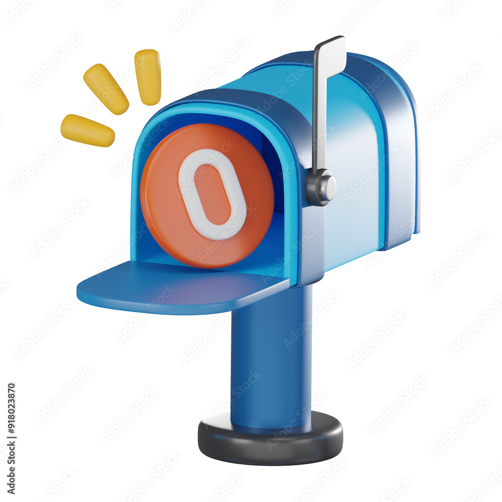 Aufkleber empty inbox 3d illustration, modern mail and notification design