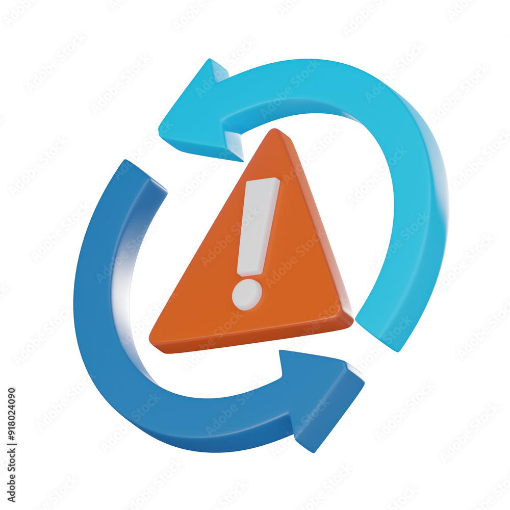 Poster 3d sync problem icon, digital warning and reload symbol illustration
