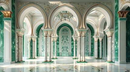 Fototapeta premium Turquoise Green Islamic Minimalism: Aesthetic Richness in Plain Backgrounds
