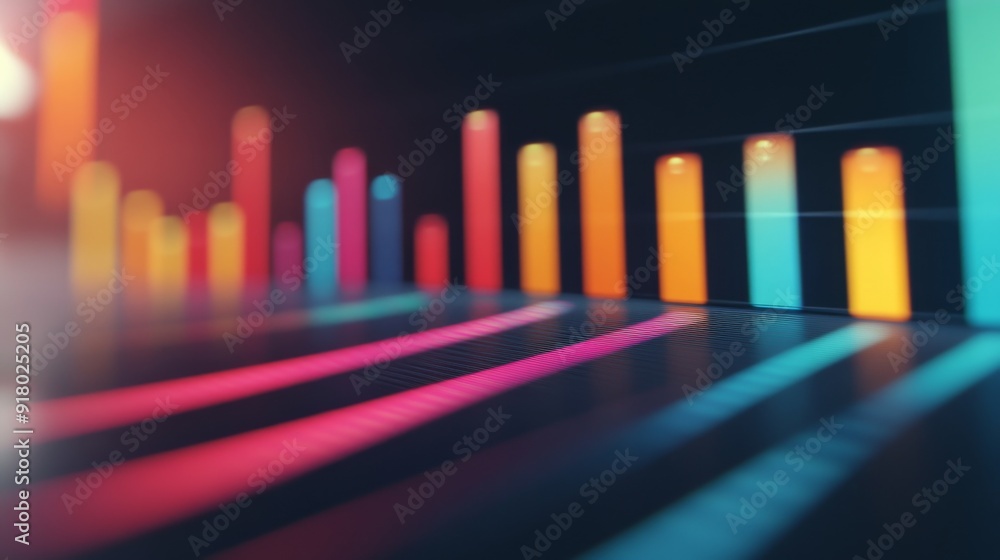 Aufkleber A detailed shot of a financial bar graph with multiple colored bars representing different metrics, set against a sleek, minimalistic background