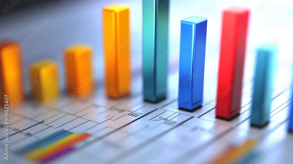 Poster A detailed shot of a financial bar graph with multiple colored bars representing different metrics, set against a sleek, minimalistic background
