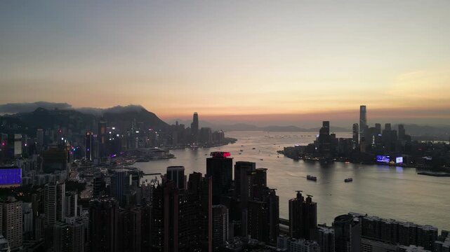 Victoria Harbour, Hong Kong, Twilight metropolis, Aug 4 2024