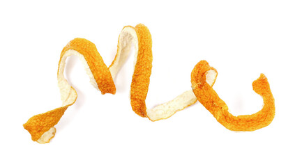 Dried orange peel, curly isolated on white background