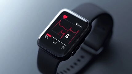 A detailed view of a heart rate monitor wristband, with the display showing real-time heart rate data and health metrics against a clean, neutral background.