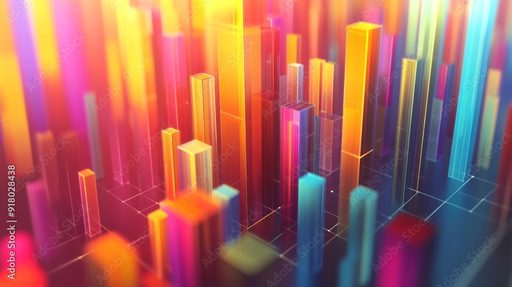 Leinwandbilder A dynamic view of a 3D bar chart with multiple bars in different heights and colors, showcasing a clear and engaging representation of data with depth and perspective.