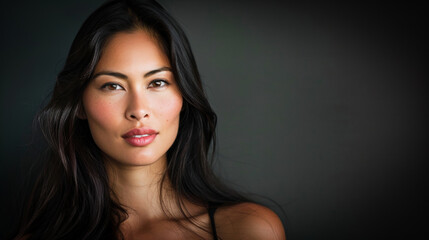 Obraz premium A beautiful young woman model against a dark background, with space for text