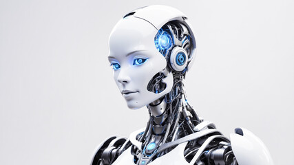 Portrait of a humanoid robot with a sleek, futuristic design