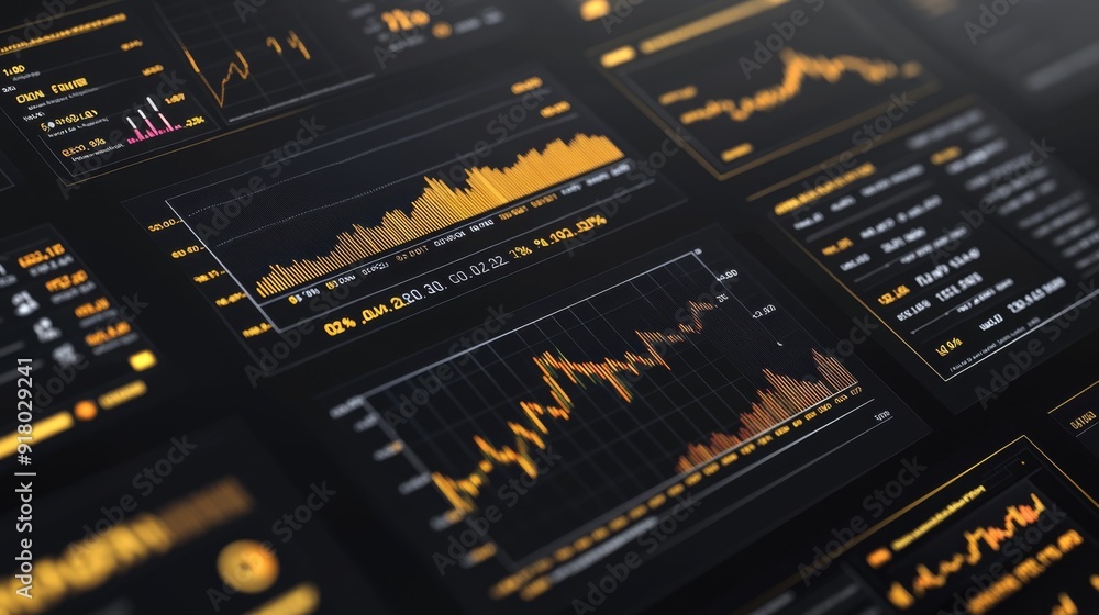Poster a financial dashboard featuring multiple graphs related to gold prices, including line and bar chart