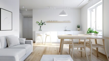 Fototapeta premium Serene Scandinavian Apartment: Minimalist, Bright, and Airy Interior Design
