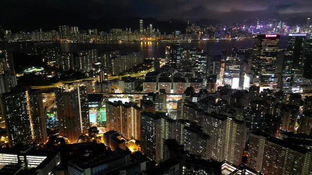 Aug 2 2024 Kwun tong district, Urban night the city, Hong Kong