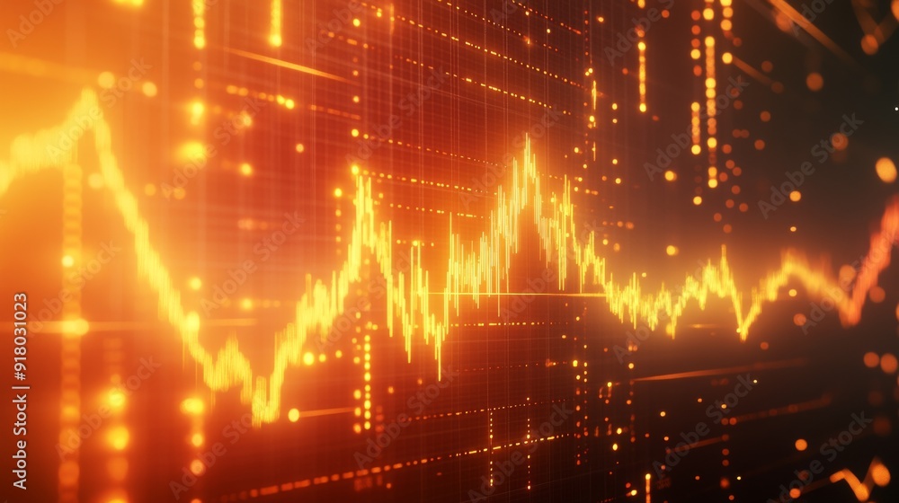 Aufkleber A gold price graph on a computer screen with bright, contrasting lines and candlestick patterns, illustrating recent market trends and movements.